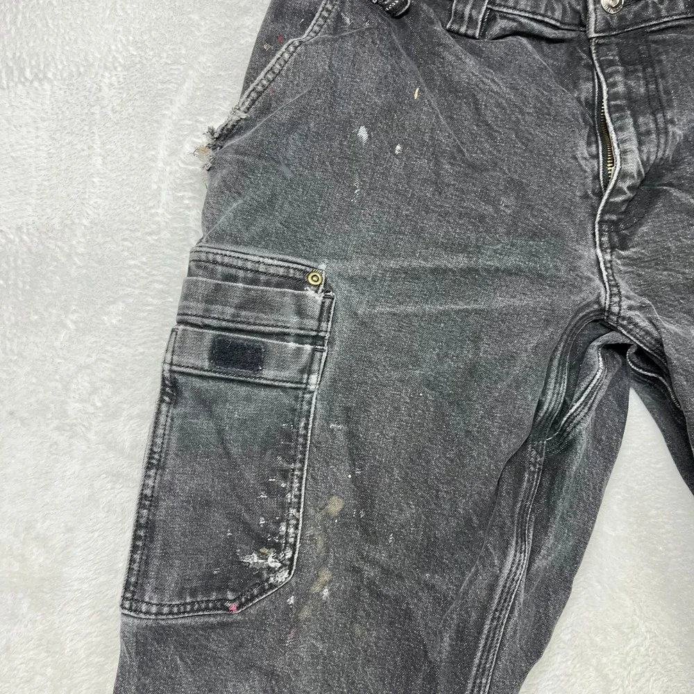 VTG Duluth Trading Co. Work Pants Mens Black Denim Stretch Cargo Pockets - 38X32